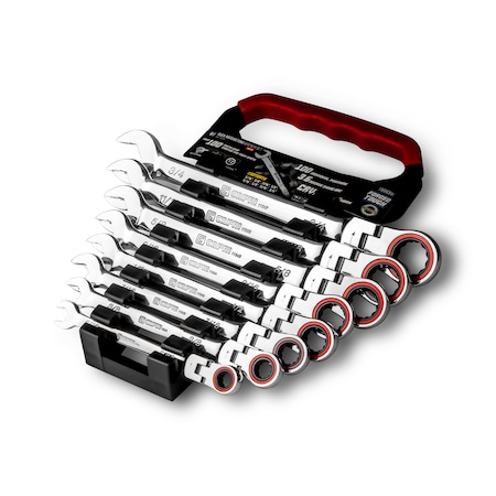 Capri Tools 100-Tooth Flex-Head Ratcheting Combination Wrench Set, SAE, 8 pcs 11680RK